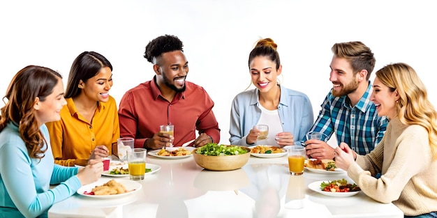 Uśmiechnięci ludzie jedzący wspólnie